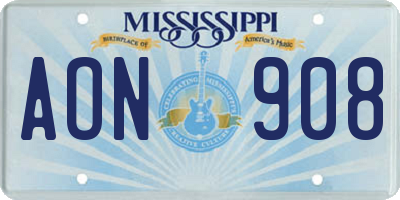 MS license plate AON908