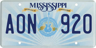 MS license plate AON920
