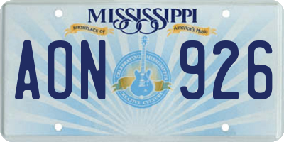MS license plate AON926