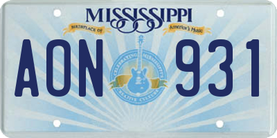 MS license plate AON931