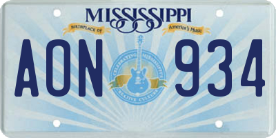 MS license plate AON934