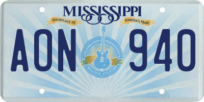 MS license plate AON940