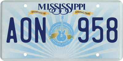 MS license plate AON958