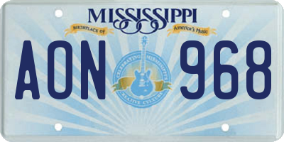 MS license plate AON968