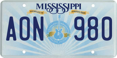 MS license plate AON980