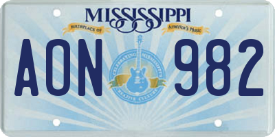 MS license plate AON982