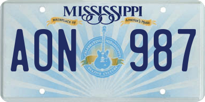 MS license plate AON987
