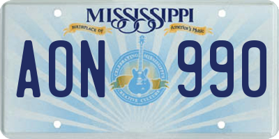 MS license plate AON990