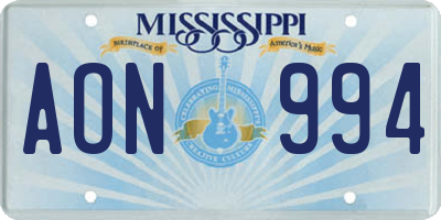 MS license plate AON994