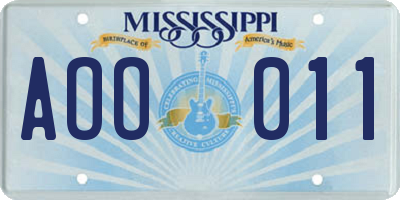 MS license plate AOO011