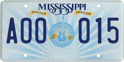 MS license plate AOO015