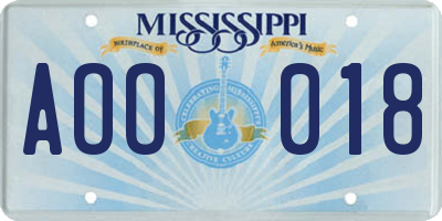 MS license plate AOO018