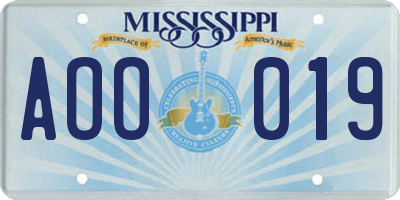 MS license plate AOO019
