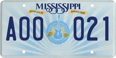 MS license plate AOO021