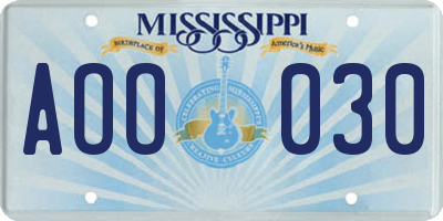 MS license plate AOO030