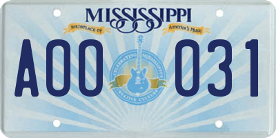 MS license plate AOO031