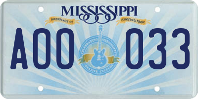 MS license plate AOO033
