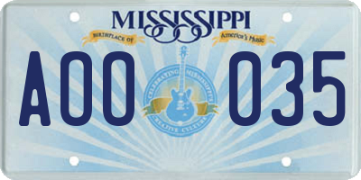 MS license plate AOO035
