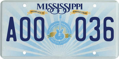 MS license plate AOO036