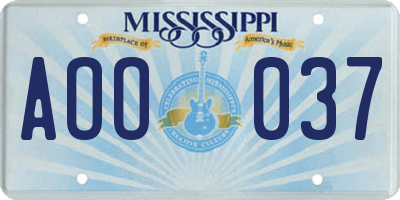 MS license plate AOO037