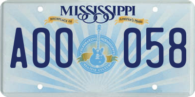 MS license plate AOO058
