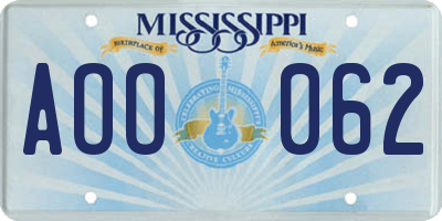 MS license plate AOO062