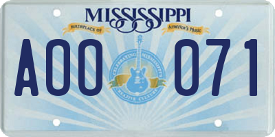 MS license plate AOO071