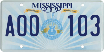 MS license plate AOO103