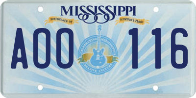 MS license plate AOO116