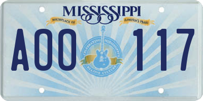 MS license plate AOO117