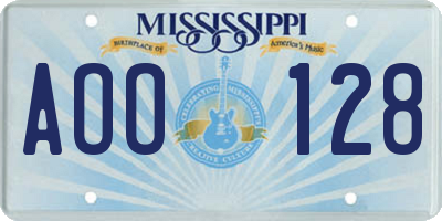 MS license plate AOO128