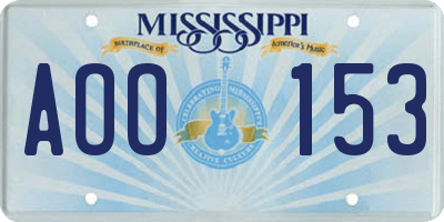 MS license plate AOO153
