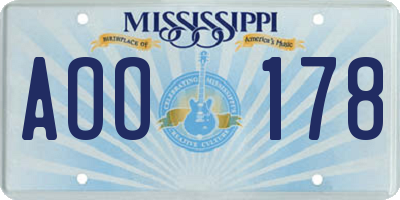 MS license plate AOO178
