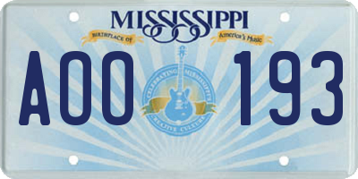 MS license plate AOO193
