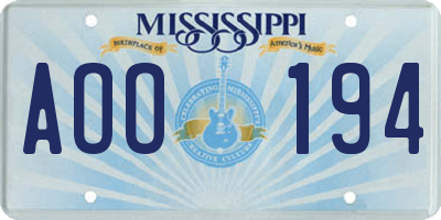 MS license plate AOO194