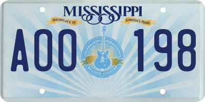MS license plate AOO198