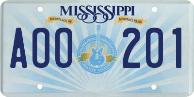 MS license plate AOO201