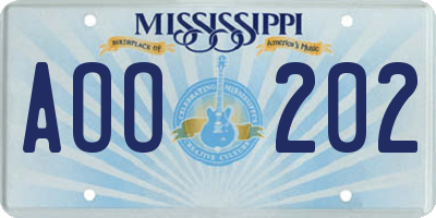 MS license plate AOO202