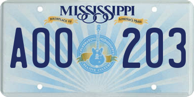 MS license plate AOO203