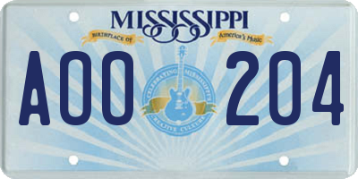 MS license plate AOO204