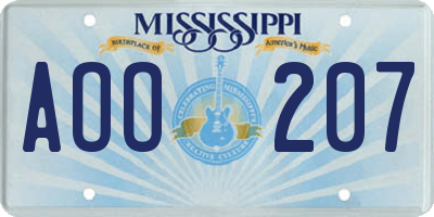 MS license plate AOO207