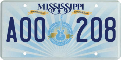 MS license plate AOO208