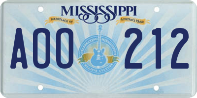 MS license plate AOO212