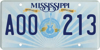 MS license plate AOO213