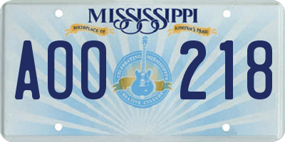 MS license plate AOO218