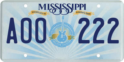 MS license plate AOO222