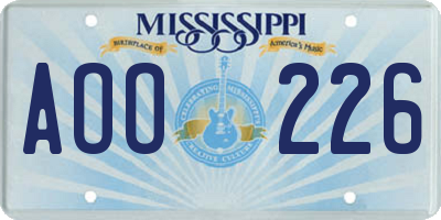 MS license plate AOO226