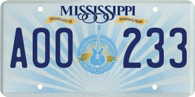 MS license plate AOO233