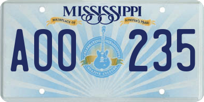 MS license plate AOO235