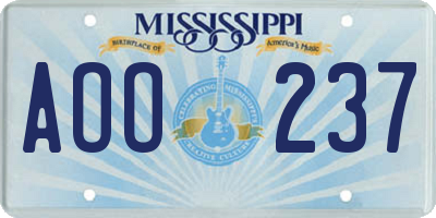 MS license plate AOO237